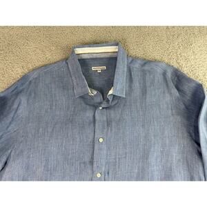 Mario Romano Linen Casual Button Down Shirt Men XL Flip Cuff Blue Made In Italy